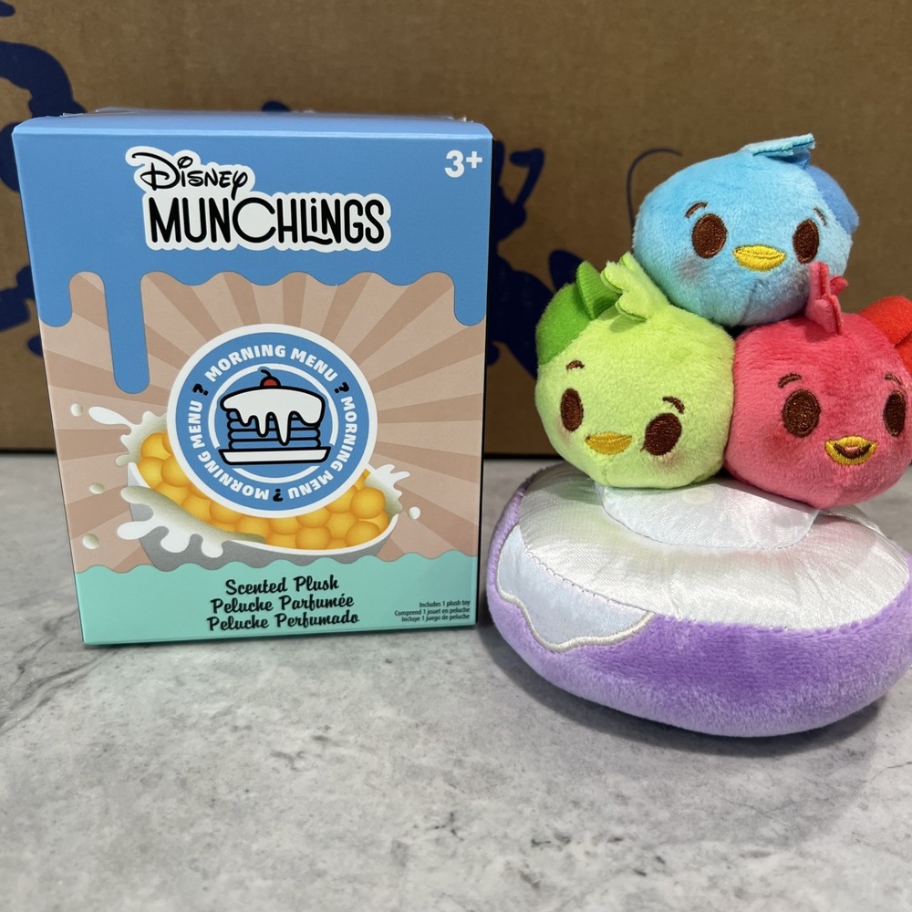 Disney Parks Munchlings Morning Menu Plush Huey Dewey Louie Cereal Bowl w/ Fruit
